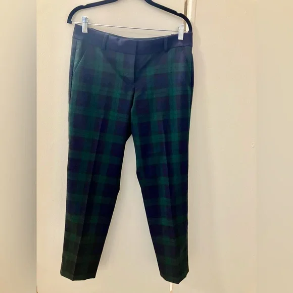 LOFT Green & Navy Plaid Cropped Pants - Picture 1 of 5